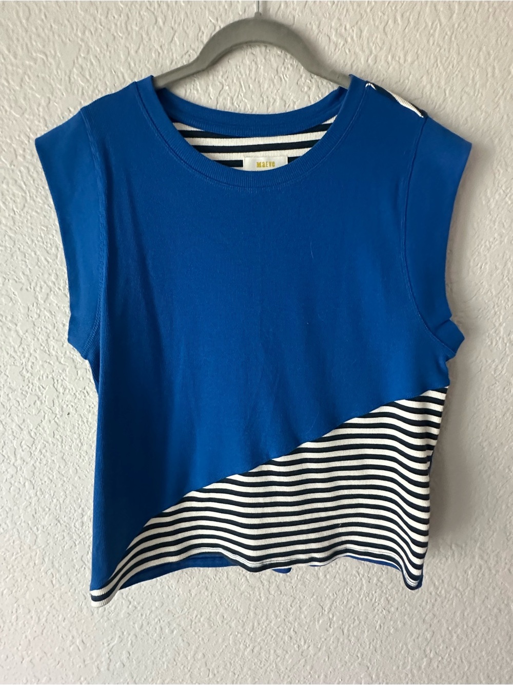 Maeve by Anthropologie Asymmetrical Colorblock Tank Top - Blue & Striped - XL